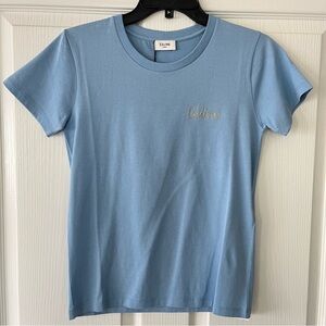 CELINE T SHIRT w/ Embroidered Logo in Cotton - Blue - Size XS